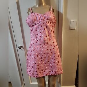 TIGER MIST PINK CORSET BODYCON MINI DRESS Cherry & White Daisy Print Size M NWT